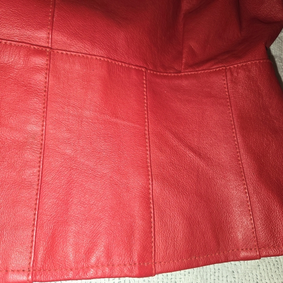 Red leather Biker jacket, slim12(8-10 fit). - Picture 8 of 11